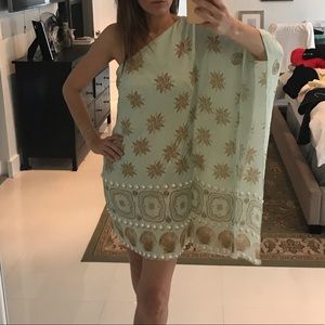 One shoulder Silk pearl enbr. Dress size 2